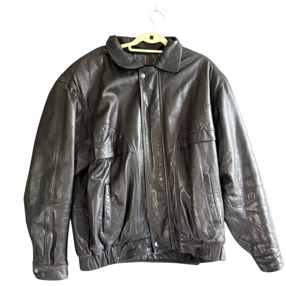 Vintage Creations De Cuit Andre Leather Full Zip Front Bomber Jacket Black - Picture 1 of 10